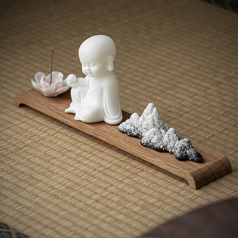 Brûleur d'encens Bouddha en céramique avec motifs de lotus et de méditation