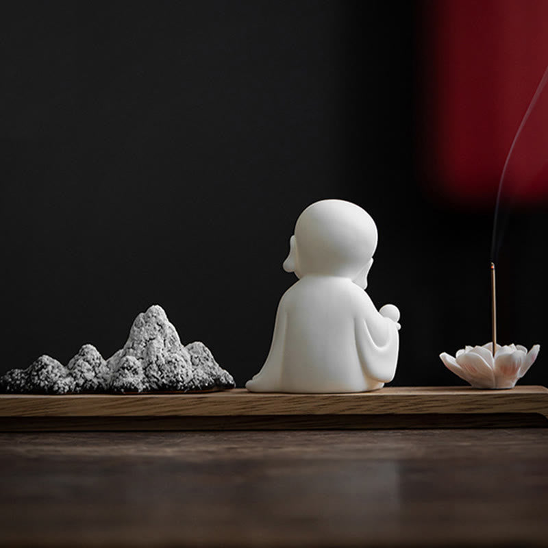 Brûleur d'encens Bouddha en céramique avec motifs de lotus et de méditation