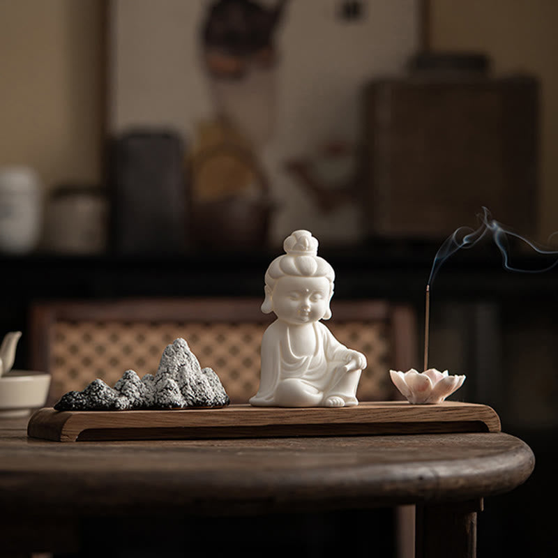 Brûleur d'encens Bouddha en céramique avec motifs de lotus et de méditation