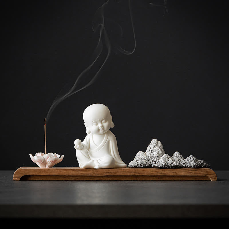 Brûleur d'encens Bouddha en céramique avec motifs de lotus et de méditation