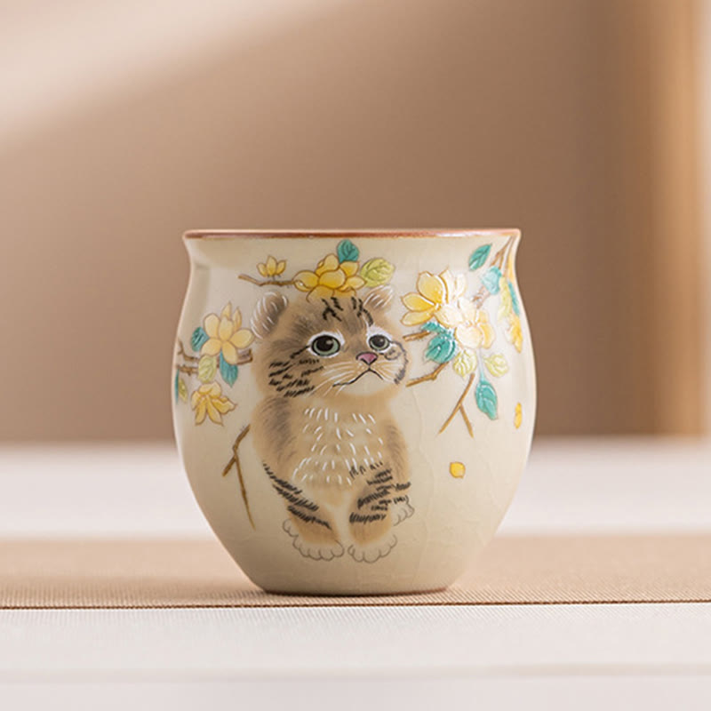 Tasses à thé Kung Fu en céramique motif chat et lapin pour une décoration zen