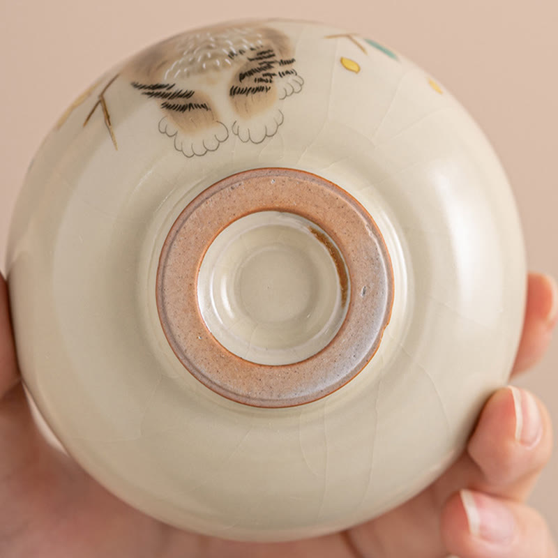 Tasses à thé Kung Fu en céramique motif chat et lapin pour une décoration zen