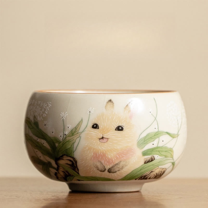Tasses à thé Kung Fu en céramique motif chat et lapin pour une décoration zen