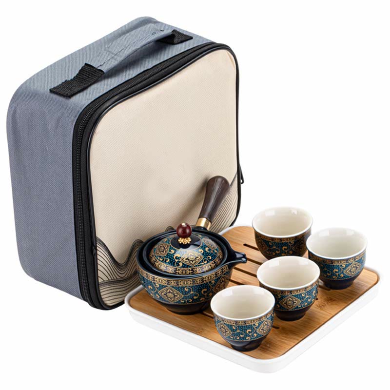Ensemble de théière chinoise Gongfu en céramique avec sac cadeau portable