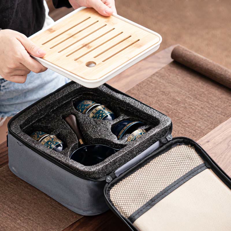 Ensemble de théière chinoise Gongfu en céramique avec sac cadeau portable