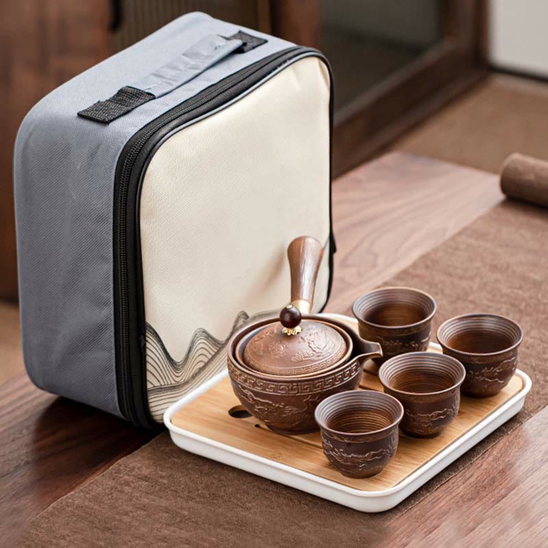 Ensemble de théière chinoise Gongfu en céramique avec sac cadeau portable