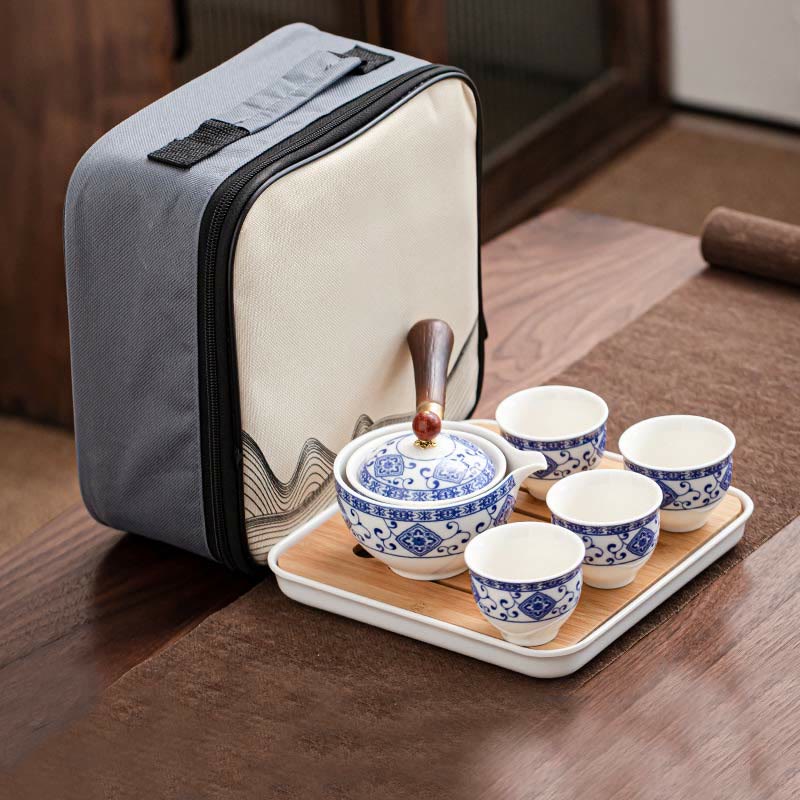 Ensemble de théière chinoise Gongfu en céramique avec sac cadeau portable