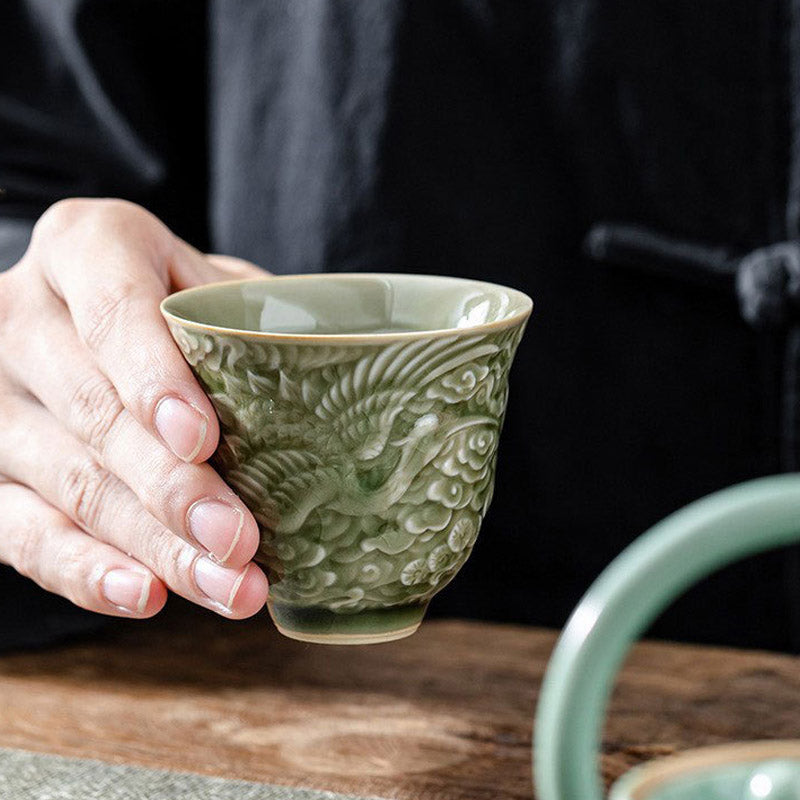Tasse à thé en céramique « Crane Pine » 80 ml | Tasse Zen Decor