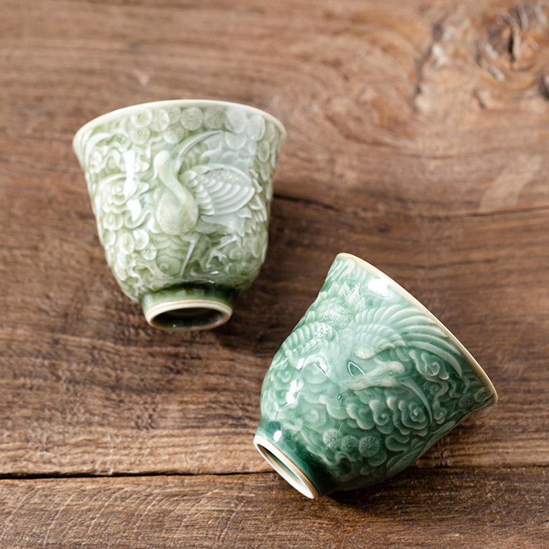 Tasse à thé en céramique « Crane Pine » 80 ml | Tasse Zen Decor