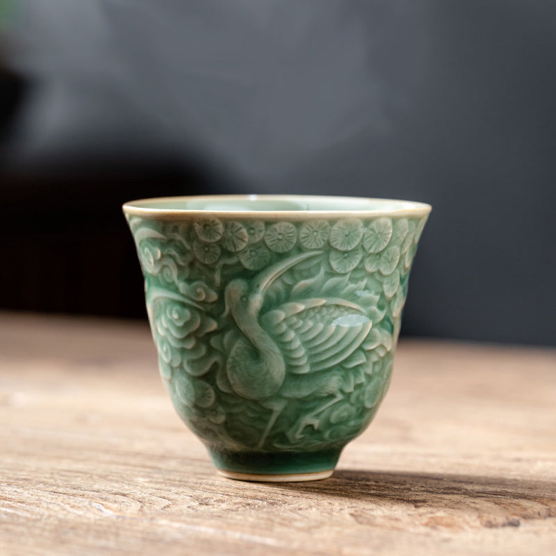 Tasse à thé en céramique « Crane Pine » 80 ml | Tasse Zen Decor