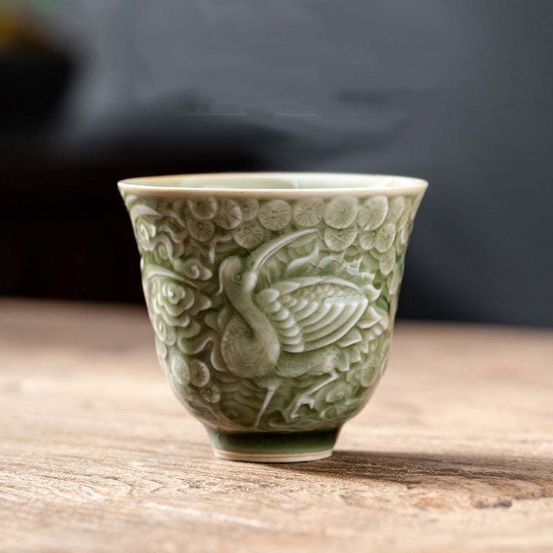 Tasse à thé en céramique « Crane Pine » 80 ml | Tasse Zen Decor