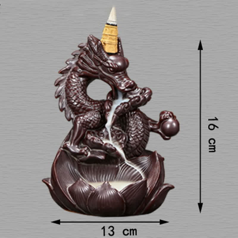 Brûleur d'encens en céramique Dragon Lotus pour la force et la protection