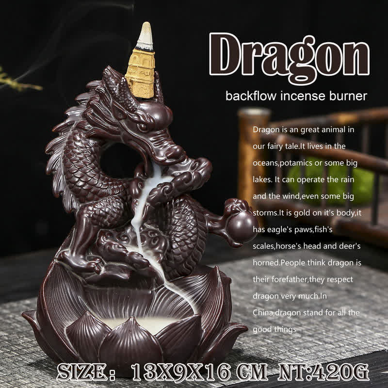 Brûleur d'encens en céramique Dragon Lotus pour la force et la protection
