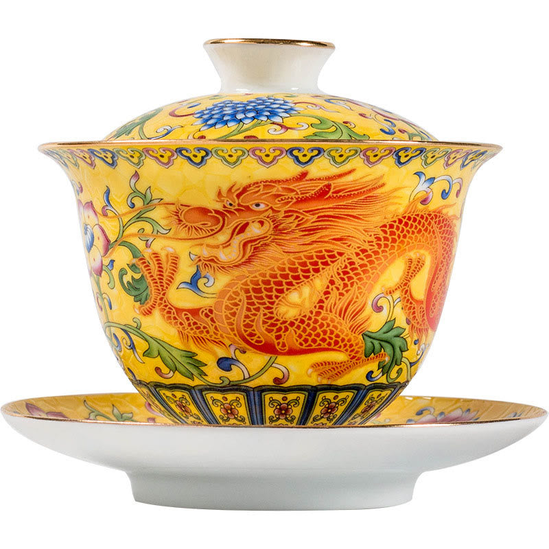 Tasse à thé en céramique Gaiwan Dragon Phoenix 160 ml avec couvercle