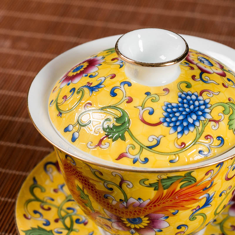 Tasse à thé en céramique Gaiwan Dragon Phoenix 160 ml avec couvercle