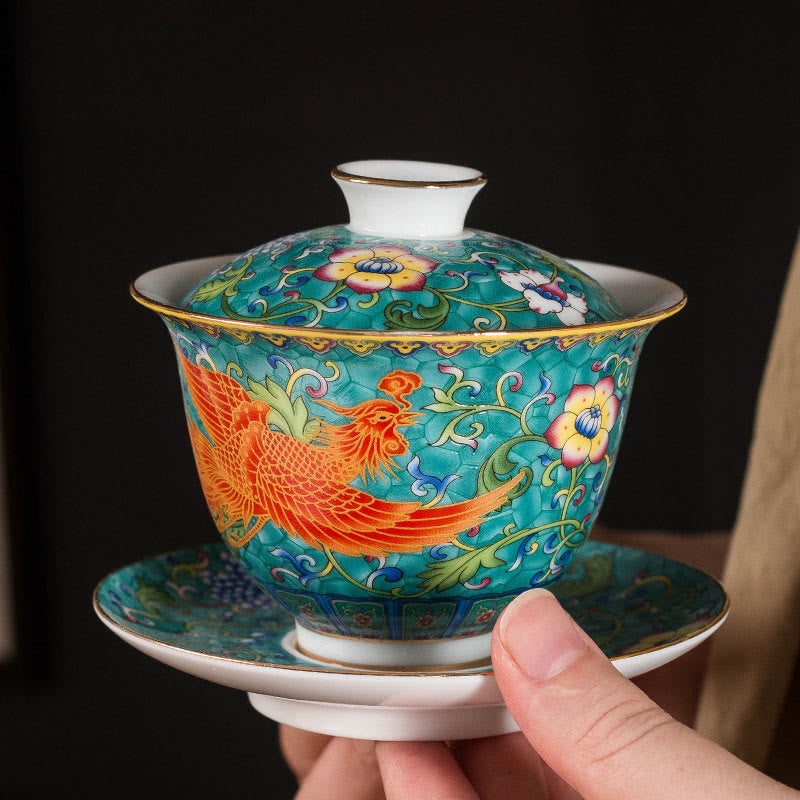 Tasse à thé en céramique Gaiwan Dragon Phoenix 160 ml avec couvercle