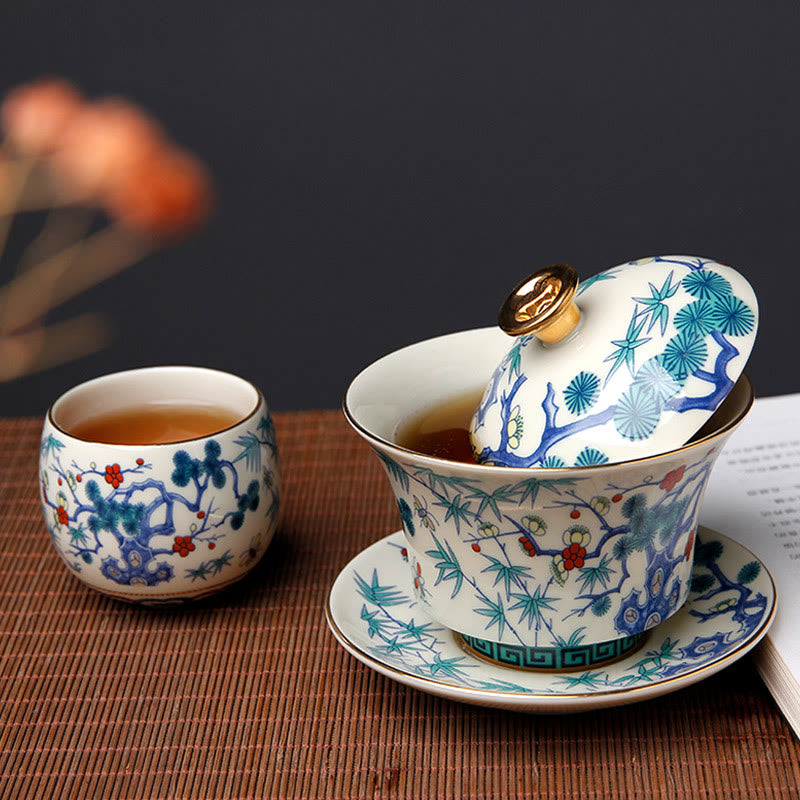 Tasse à thé Gaiwan Sancai en céramique 190 ml avec décor zen