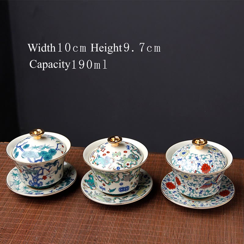 Tasse à thé Gaiwan Sancai en céramique 190 ml avec décor zen