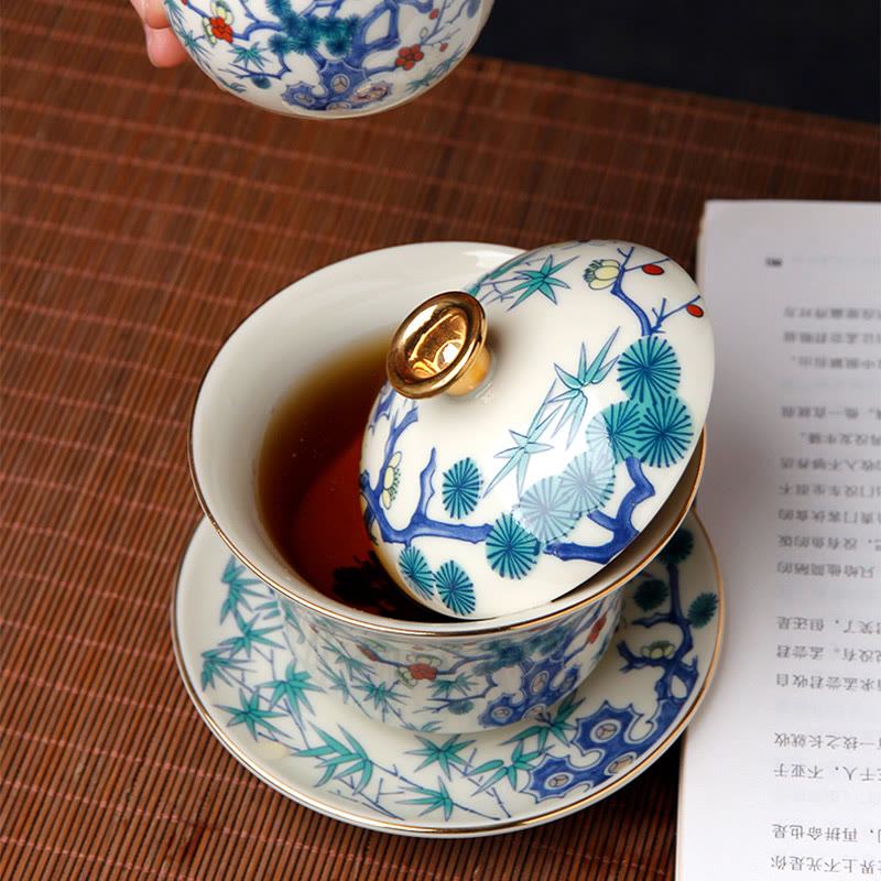 Tasse à thé Gaiwan Sancai en céramique 190 ml avec décor zen
