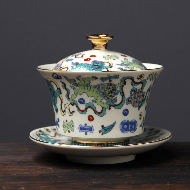 Tasse à thé Gaiwan Sancai en céramique 190 ml avec décor zen