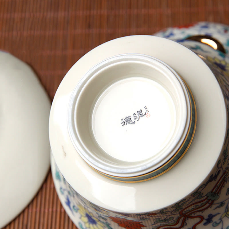 Tasse à thé Gaiwan Sancai en céramique 190 ml avec décor zen