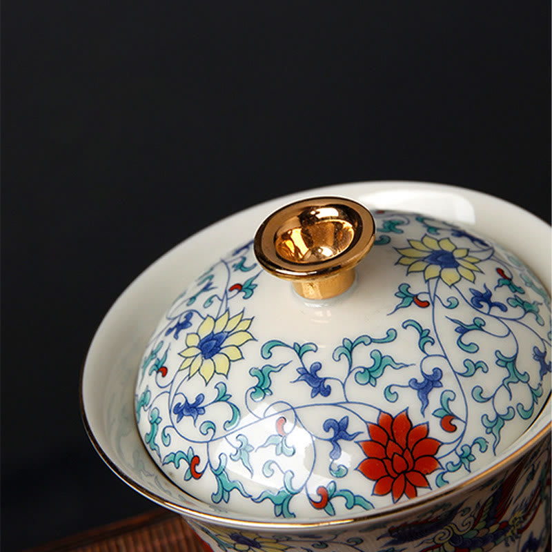 Tasse à thé Gaiwan Sancai en céramique 190 ml avec décor zen