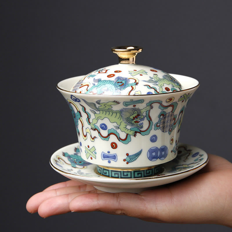 Tasse à thé Gaiwan Sancai en céramique 190 ml avec décor zen