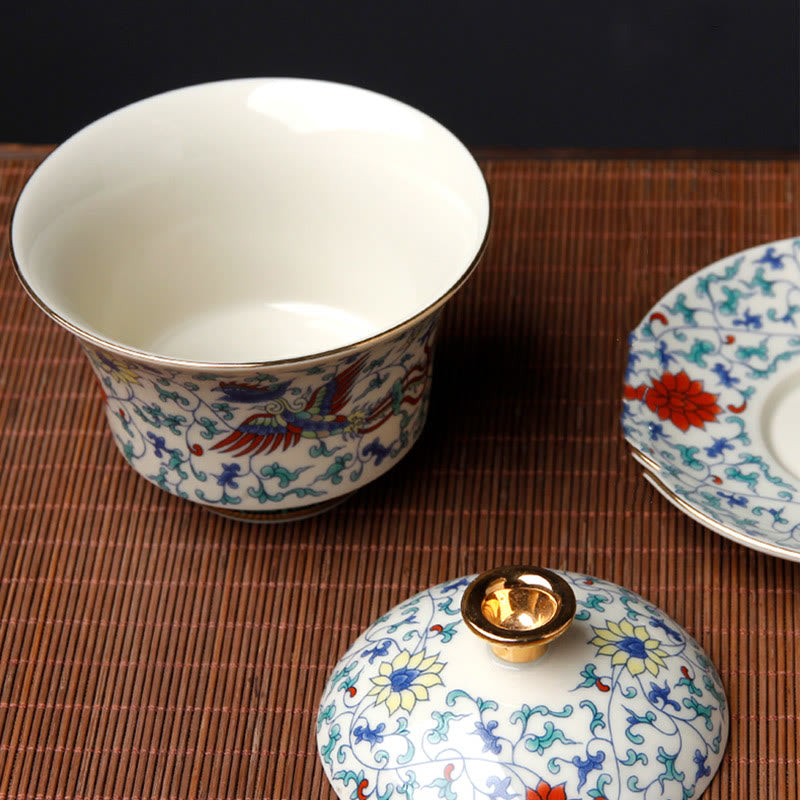 Tasse à thé Gaiwan Sancai en céramique 190 ml avec décor zen