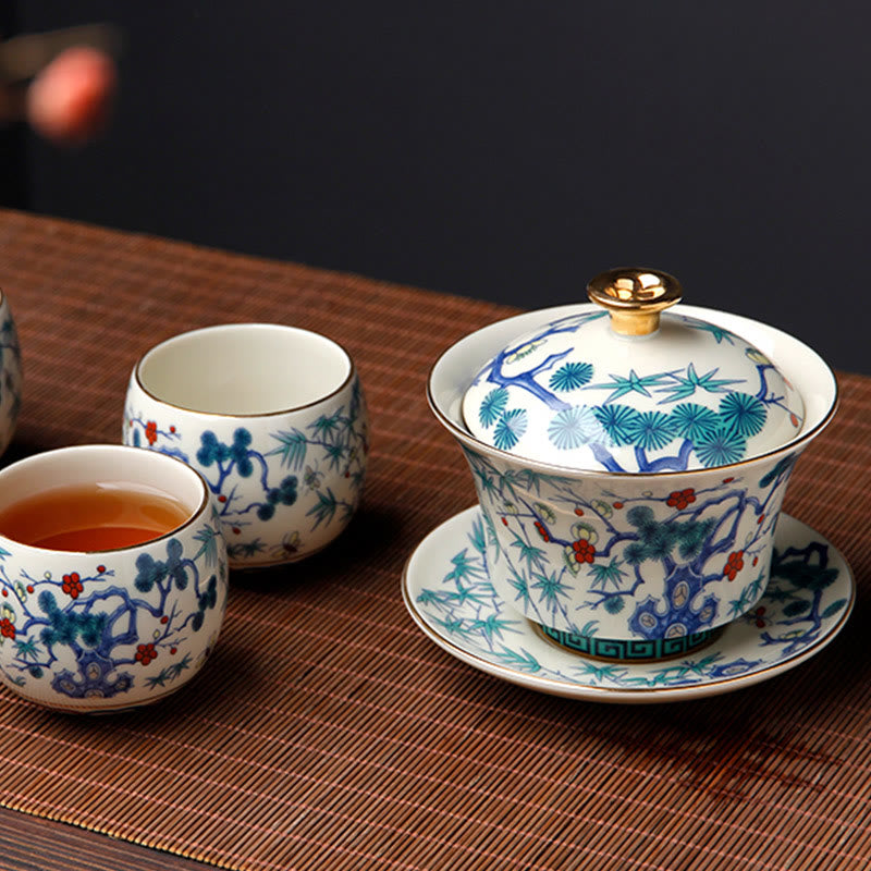 Tasse à thé Gaiwan Sancai en céramique 190 ml avec décor zen