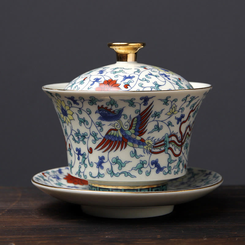 Tasse à thé Gaiwan Sancai en céramique 190 ml avec décor zen