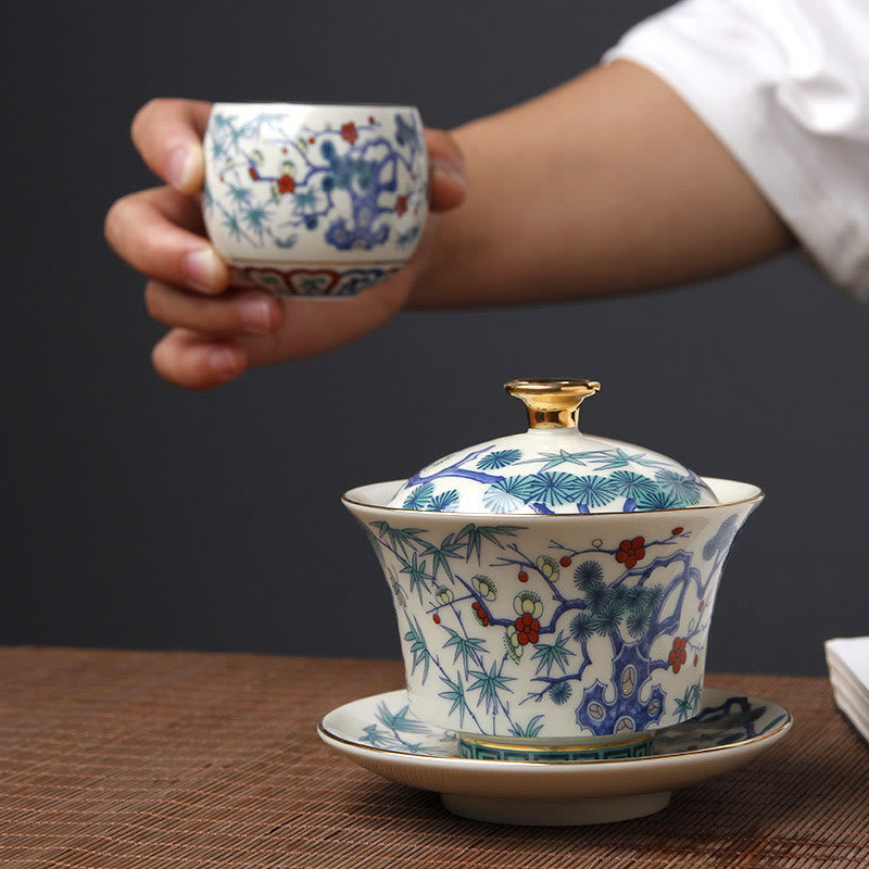 Tasse à thé Gaiwan Sancai en céramique 190 ml avec décor zen