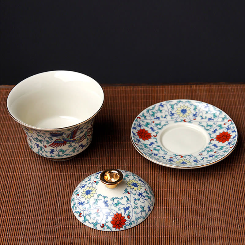 Tasse à thé Gaiwan Sancai en céramique 190 ml avec décor zen