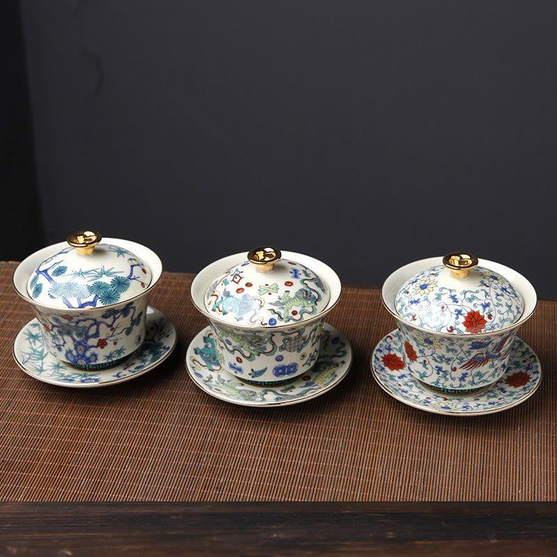 Tasse à thé Gaiwan Sancai en céramique 190 ml avec décor zen