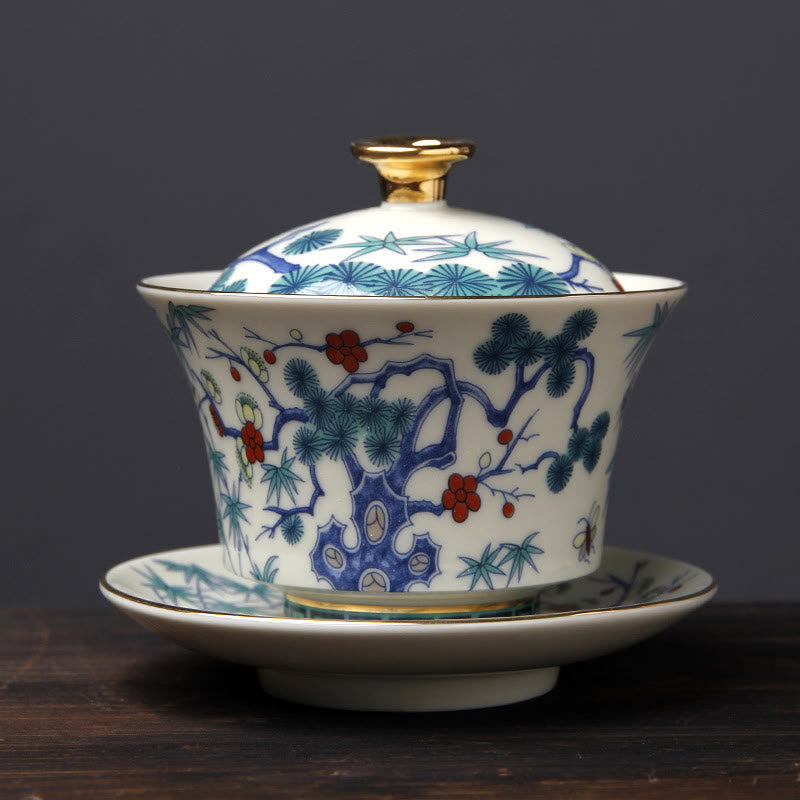 Tasse à thé Gaiwan Sancai en céramique 190 ml avec décor zen