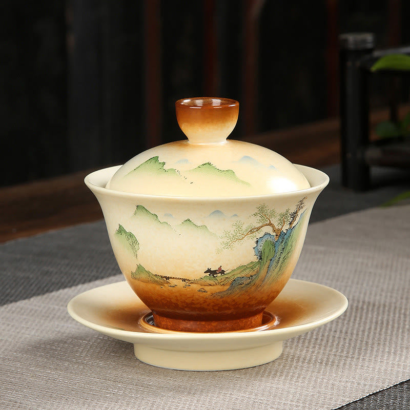Tasse à thé Gaiwan en céramique avec couvercle | Décor zen 100-130 ml