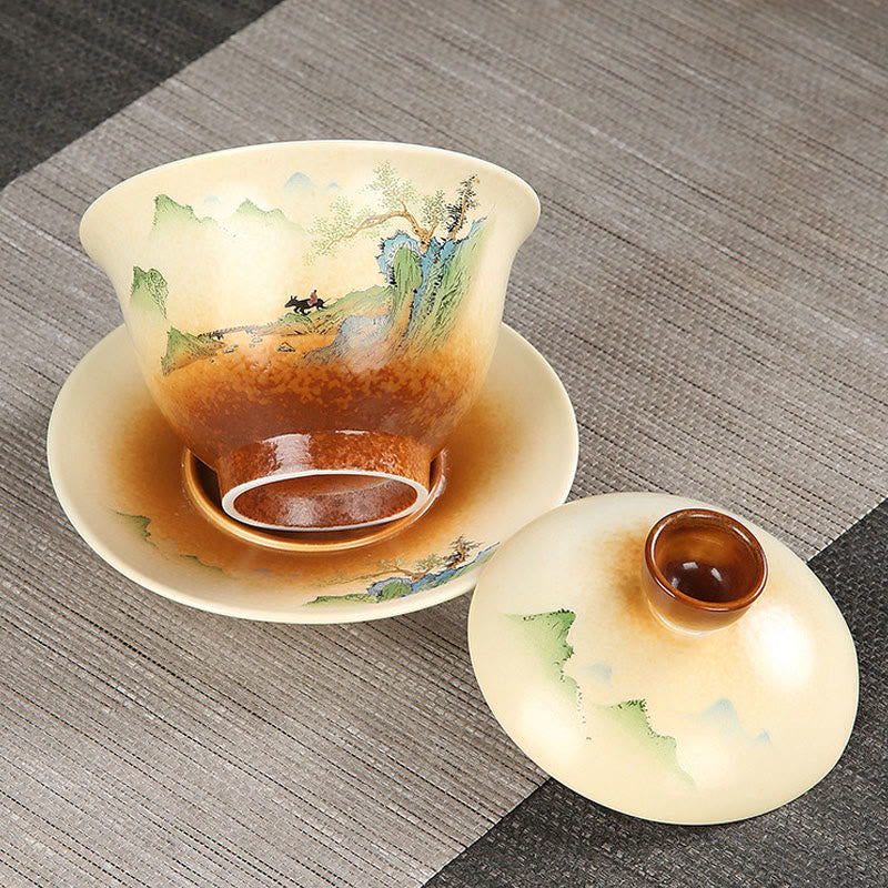 Tasse à thé Gaiwan en céramique avec couvercle | Décor zen 100-130 ml