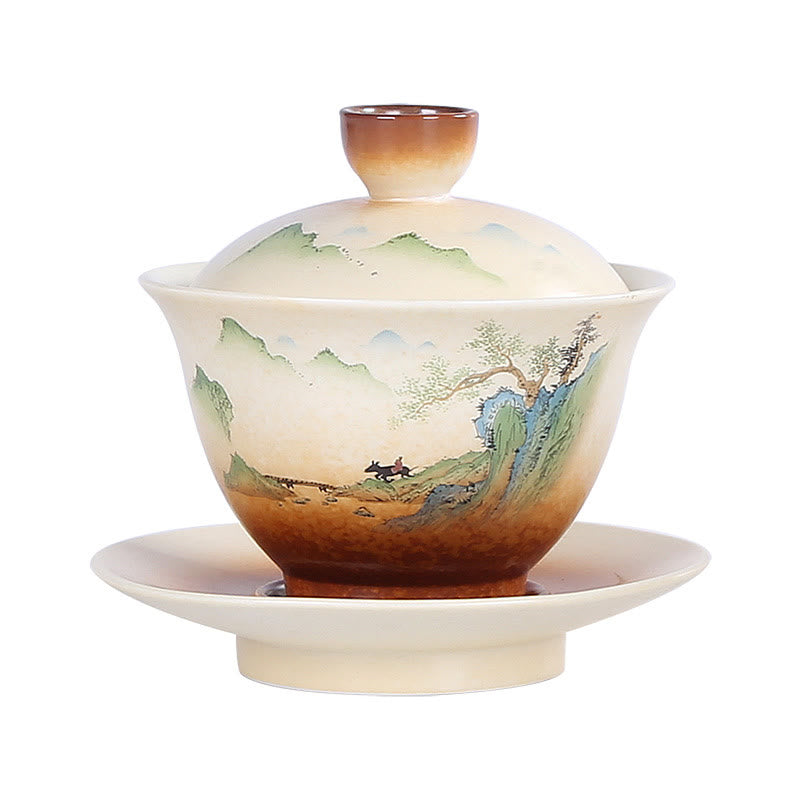 Tasse à thé Gaiwan en céramique avec couvercle | Décor zen 100-130 ml