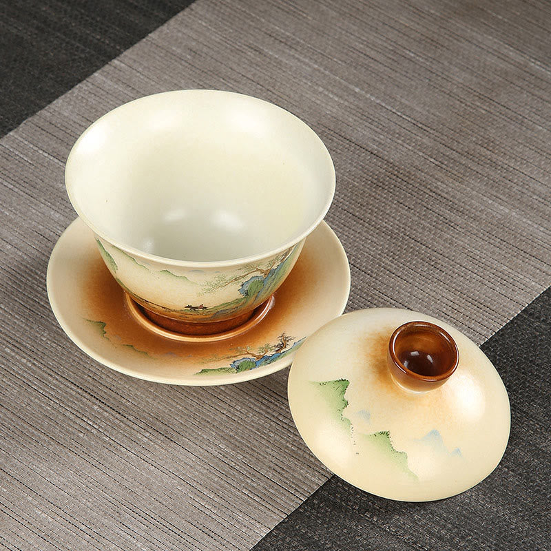 Tasse à thé Gaiwan en céramique avec couvercle | Décor zen 100-130 ml