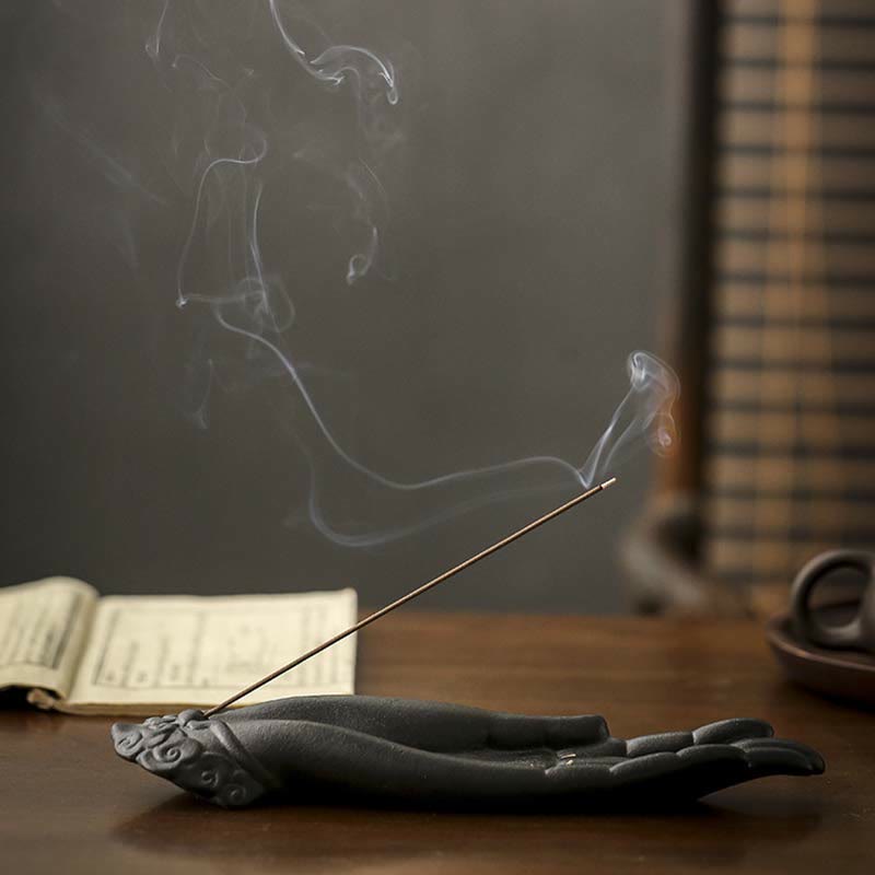 Brûleur d'encens en céramique Main de Bouddha Nuages ​​de bon augure Bénédiction