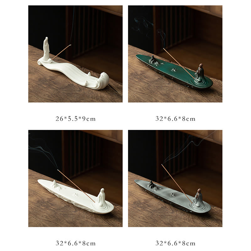 Brûle-encens en céramique avec Bouddha moine | 26-32 cm, décoration artisanale