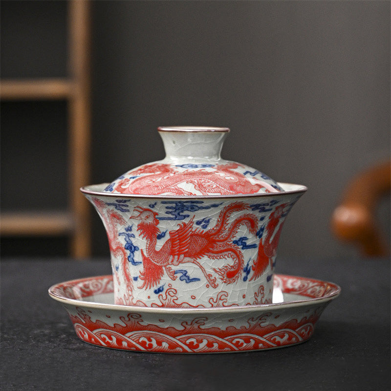 Tasse à thé en céramique Jingdezhen Dragon Phoenix Gaiwan 170 ml