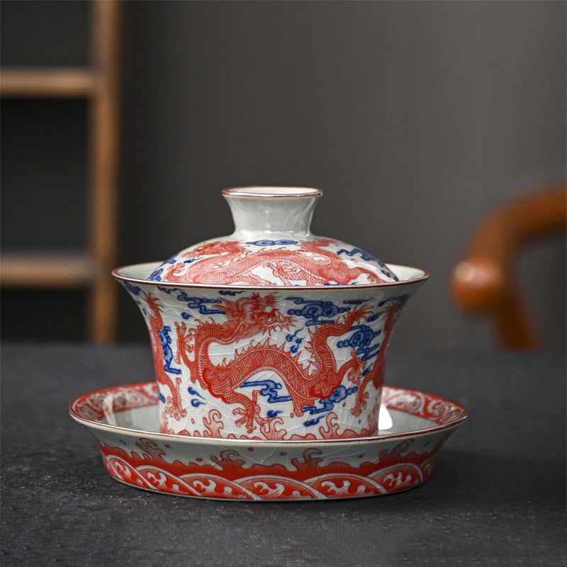 Tasse à thé en céramique Jingdezhen Dragon Phoenix Gaiwan 170 ml
