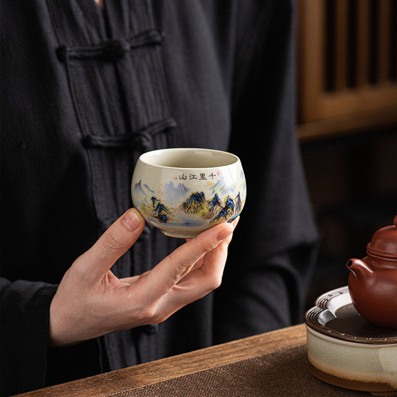 Tasse à thé Kung Fu en céramique 150 ml | Panorama de rivières et de montagnes