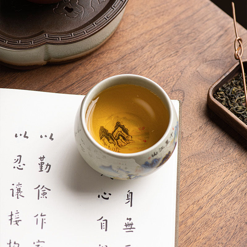 Tasse à thé Kung Fu en céramique 150 ml | Panorama de rivières et de montagnes