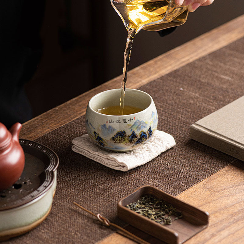 Tasse à thé Kung Fu en céramique 150 ml | Panorama de rivières et de montagnes