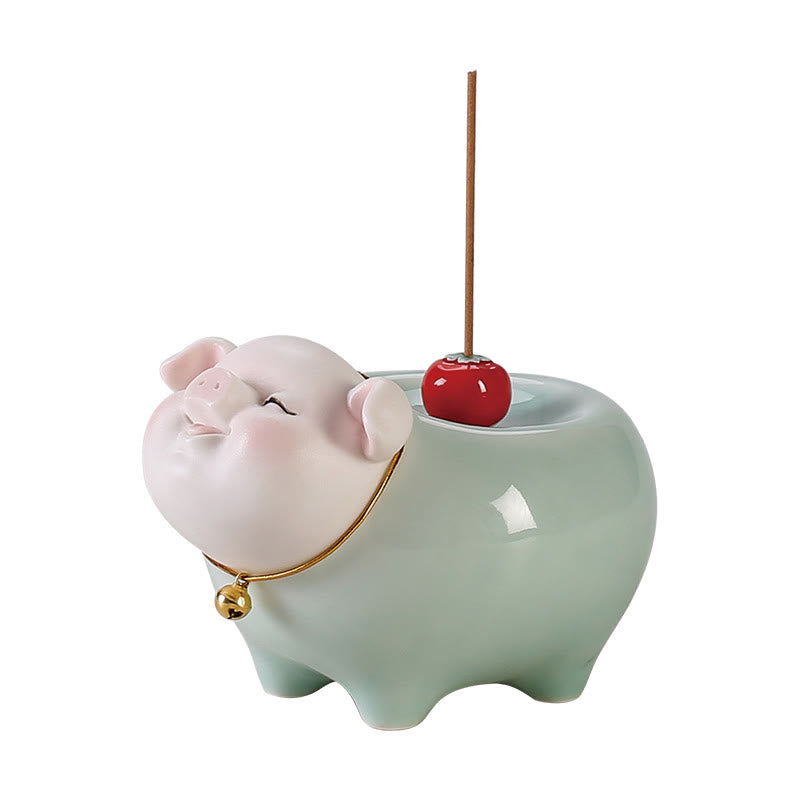Brûle-encens en céramique Petit Cochon 9 cm Bâton de bénédiction