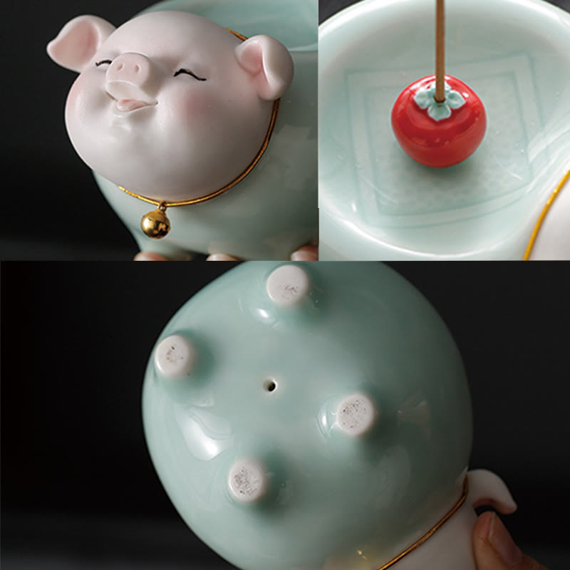 Brûle-encens en céramique Petit Cochon 9 cm Bâton de bénédiction