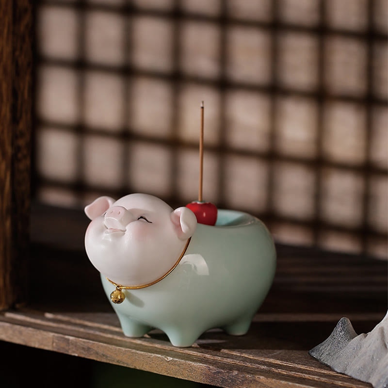 Brûle-encens en céramique Petit Cochon 9 cm Bâton de bénédiction