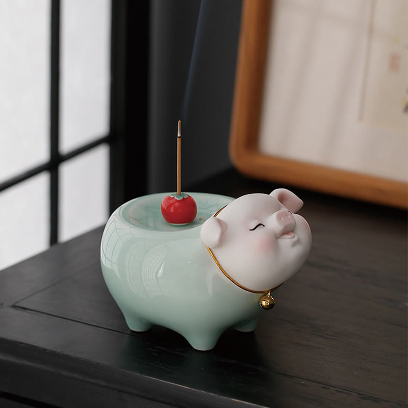 Brûle-encens en céramique Petit Cochon 9 cm Bâton de bénédiction