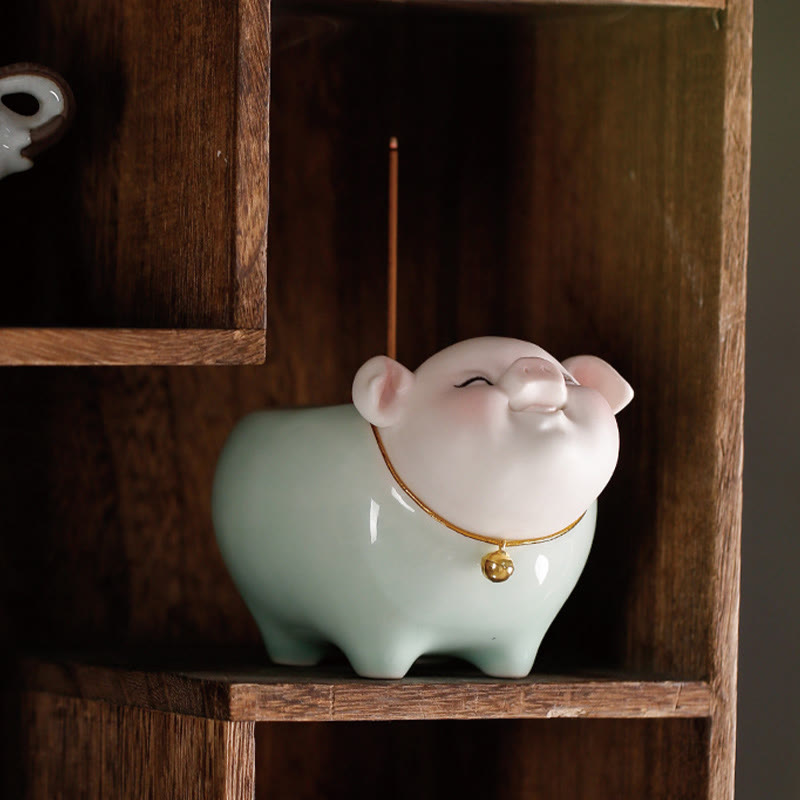 Brûle-encens en céramique Petit Cochon 9 cm Bâton de bénédiction